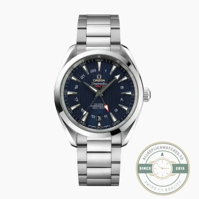 Omega Aqua Terra GMT 231.10.43.22.03.001 superclone, blue dial with vertical teak stripes