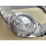 Replica Omega Aqua Terra steel bracelet laid flat, polished centre links between brushed outer links