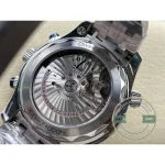 Three hands and a date on the grey dial of this Omega Seamaster Planet Ocean replica