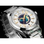 Fixed bezel carrying the 24-city world-time ring, superclone Omega Seamaster in stainless steel