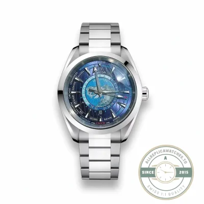 Superclone Omega Seamaster Aqua Terra Worldtimer ref 220.10.43.22.03.001, 43mm steel, blue dial