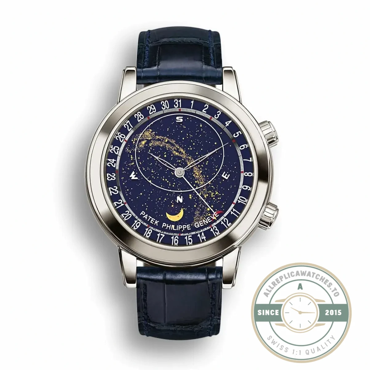 Superclone Patek Philippe Celestial, Moon age 44 mm, Platinum, 6102P-001 - Best Quality Replica Watch