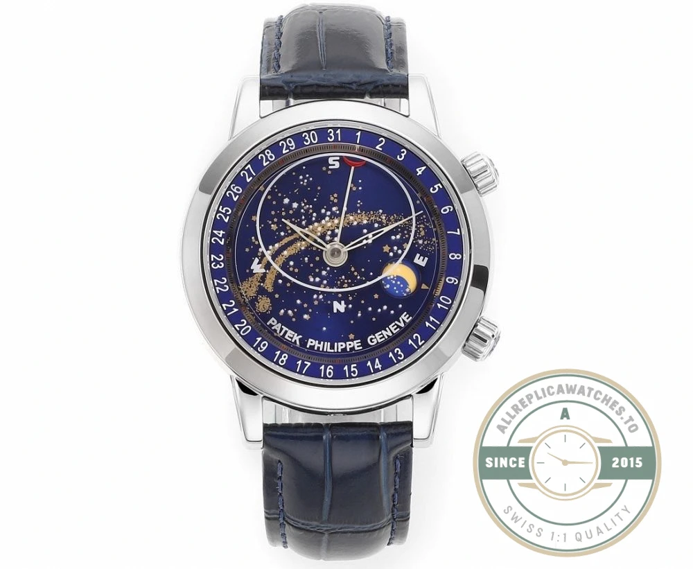 Superclone Patek Philippe Celestial, Moon age 44 mm, Platinum, 6102P-001 - Top-Tier Swiss Replica Watch