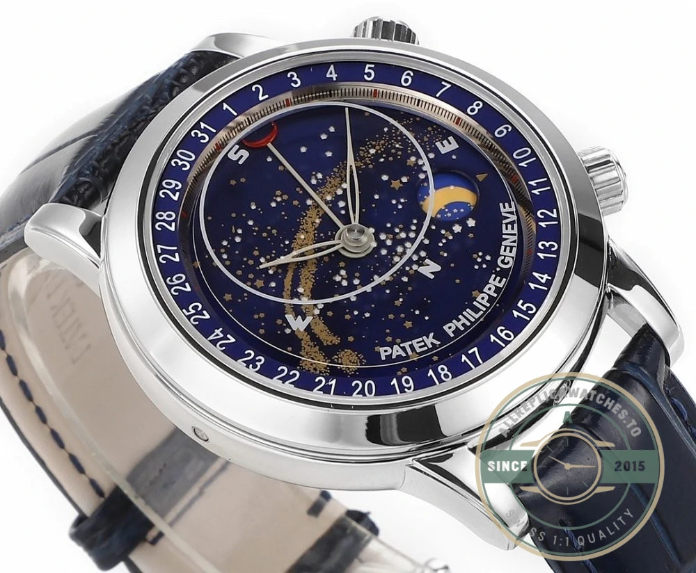 Superclone Patek Philippe Celestial, Moon age 44 mm, Platinum, 6102P-001 - Affordable Luxury Replica Timepiece
