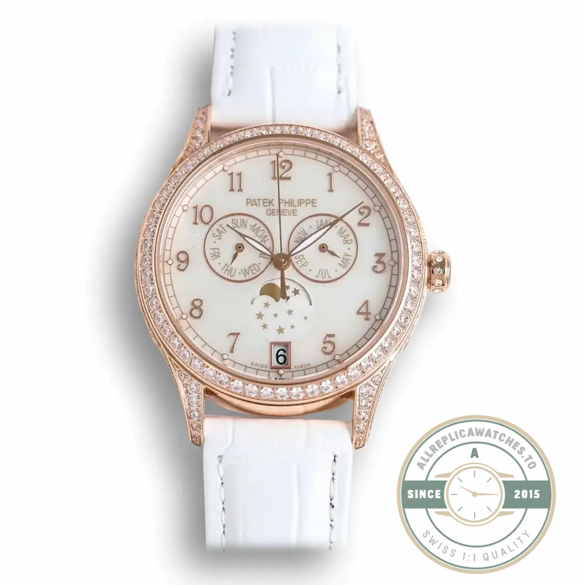 Superclone Patek Philippe Complications 4947R ANNUAL CALENDAR, MOON PHASES. 38 mm, Rose gold - Best Quality Replica Watch