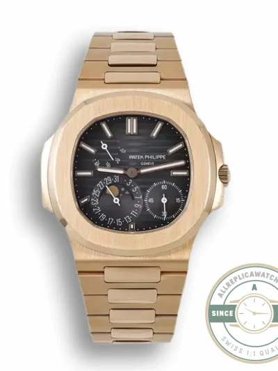 Superclone Patek Philippe Nautilus Moon phases 40 mm, Gold, Dark Dial, 5712/1A - Budget Luxury Replica Watch