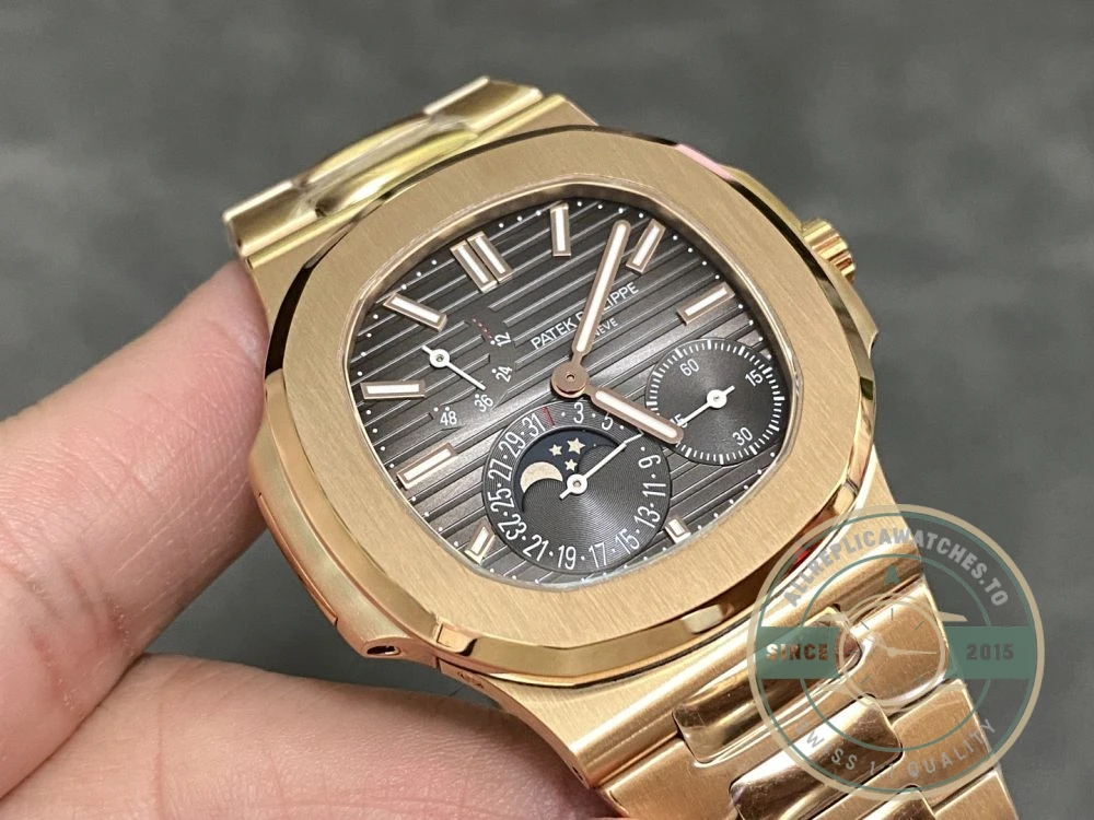 Superclone Patek Philippe Nautilus Moon phases 40 mm, Gold, Dark Dial, 5712/1A - Swiss-Made Clone Watch