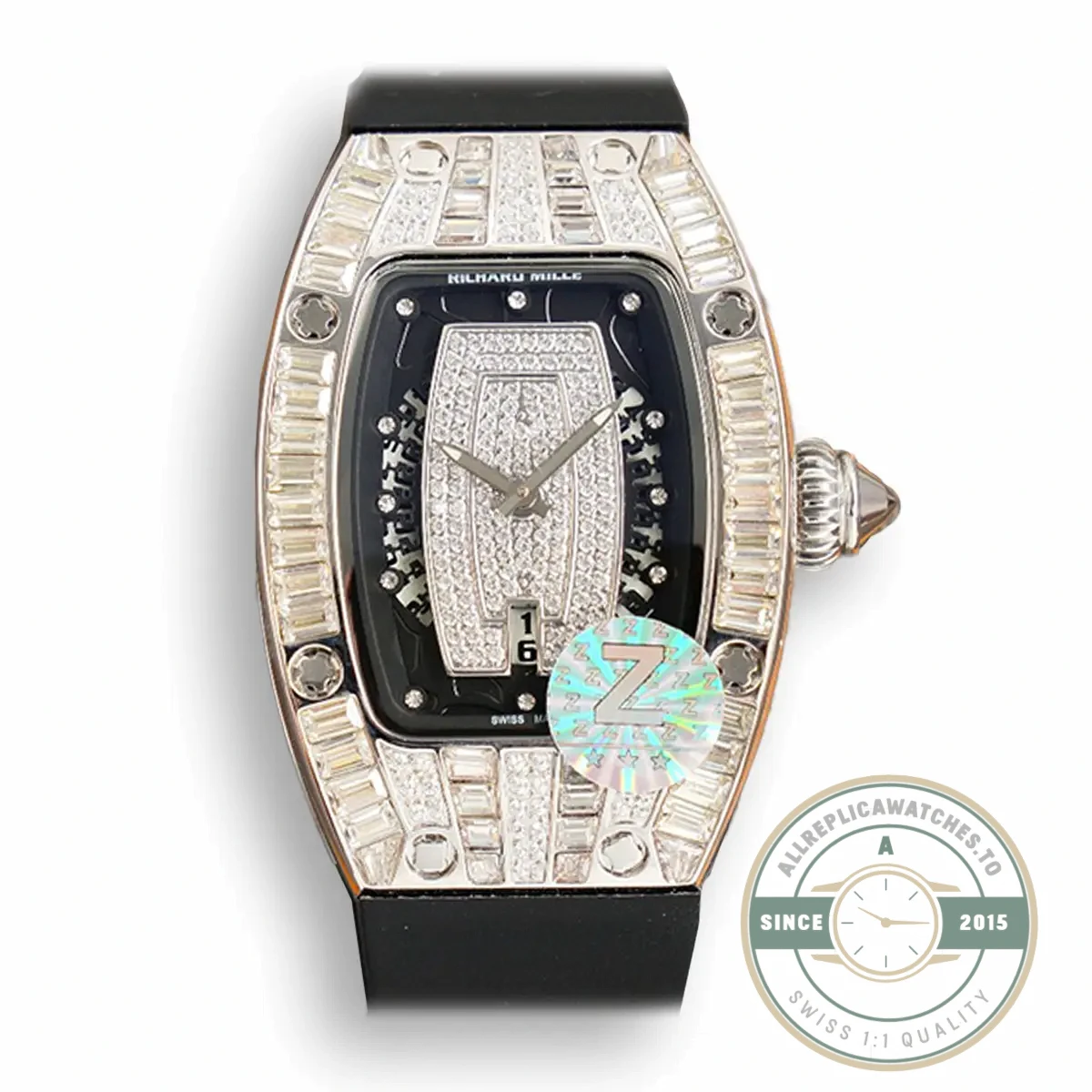 Superclone Richard Mille 007-1 Diamond Crown Black Strap - Swiss-Made Clone Watch