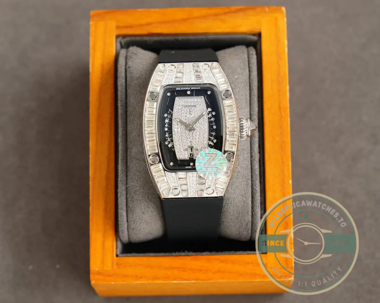 Superclone Richard Mille 007-1 Diamond Crown Black Strap - Top-Tier Swiss Replica Watch