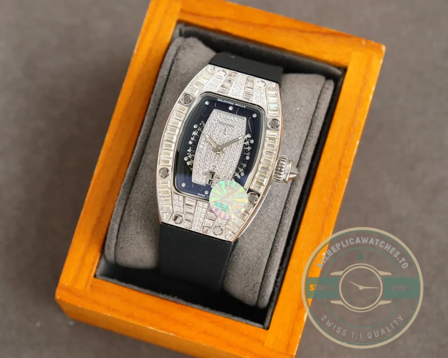Superclone Richard Mille 007-1 Diamond Crown Black Strap - Swiss Movement Replica Watch