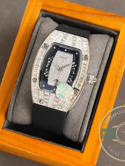 Superclone Richard Mille 007-1 Diamond Crown Black Strap - Swiss Movement Replica Watch