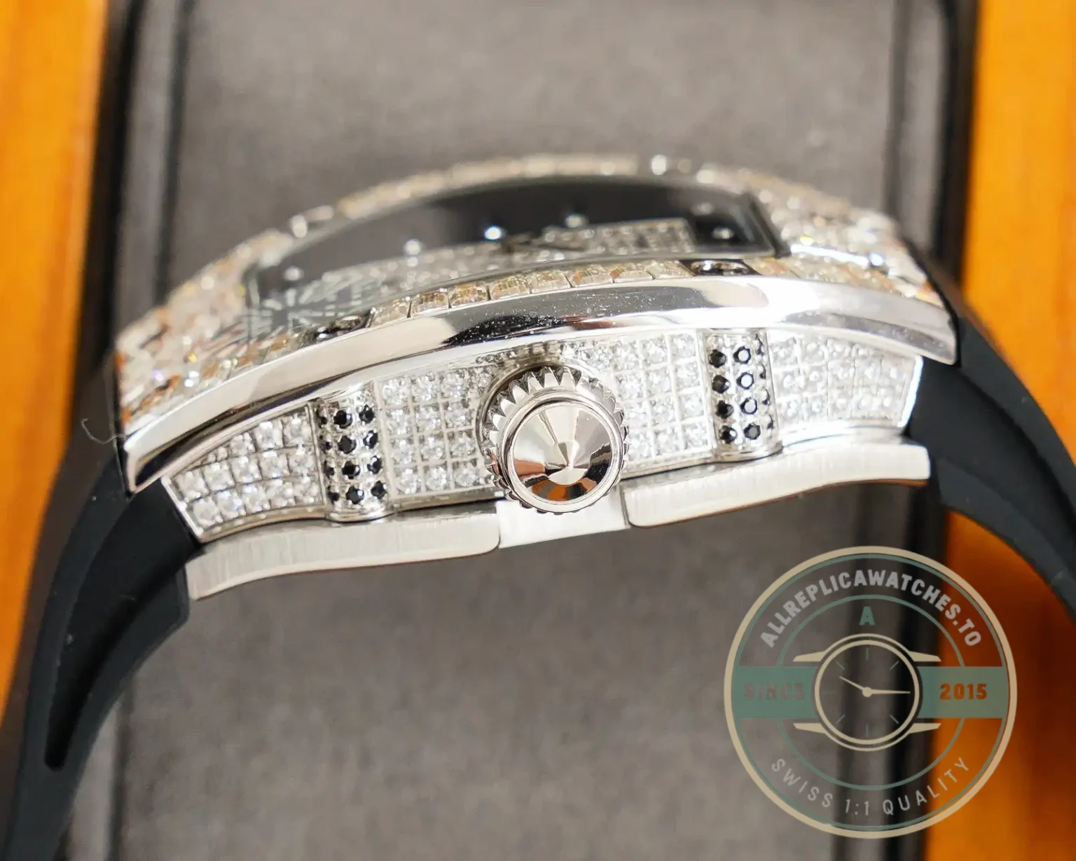 Superclone Richard Mille 007-1 Diamond Crown Black Strap - Affordable Super Clone Watch