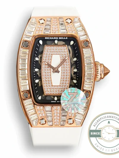 Superclone Richard Mille 007-1 Diamond Crown Rose Gold White Strap - Factory Super Clone Watch