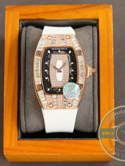 Superclone Richard Mille 007-1 Diamond Crown Rose Gold White Strap - Top-Tier Swiss Replica Watch