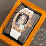 Superclone Richard Mille 007-1 Diamond Crown Rose Gold White Strap - High-Grade Replica Watch