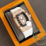 Superclone Richard Mille 007-1 Diamond Crown Rose Gold White Strap - Best Quality Replica Watch
