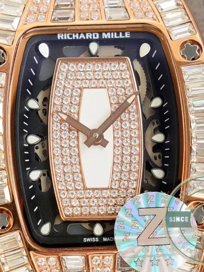 Superclone Richard Mille 007-1 Diamond Crown Rose Gold White Strap - Budget Luxury Replica Watch