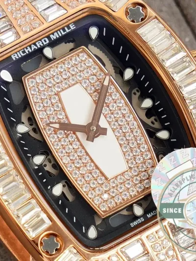Superclone Richard Mille 007-1 Diamond Crown Rose Gold White Strap - Swiss-Made Clone Watch