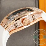 Superclone Richard Mille 007-1 Diamond Crown Rose Gold White Strap - Luxury Replica Watch