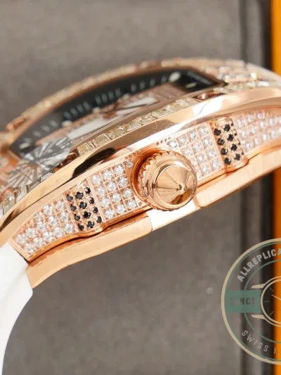 Superclone Richard Mille 007-1 Diamond Crown Rose Gold White Strap - Luxury Replica Watch