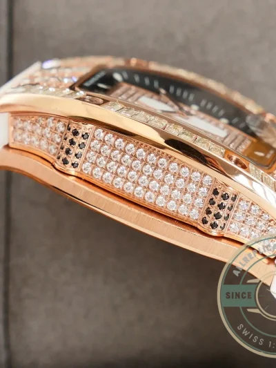 Superclone Richard Mille 007-1 Diamond Crown Rose Gold White Strap - Luxury Replica Watch