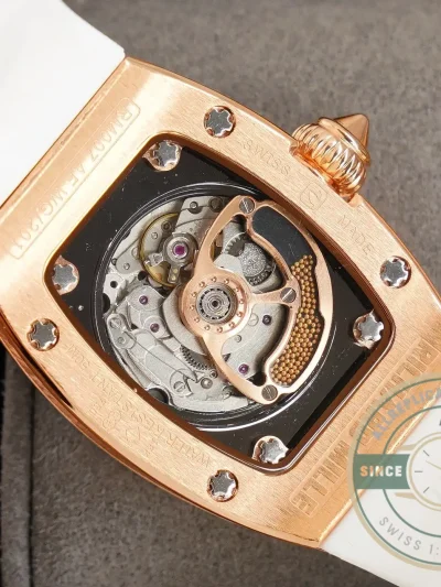 Superclone Richard Mille 007-1 Diamond Crown Rose Gold White Strap - Budget Luxury Replica Watch
