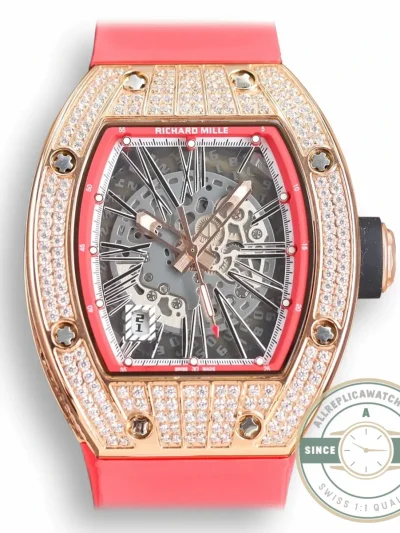 Superclone Richard Mille 010 Rose Gold Diamonds Pink Strap - Premium Super Clone Watch