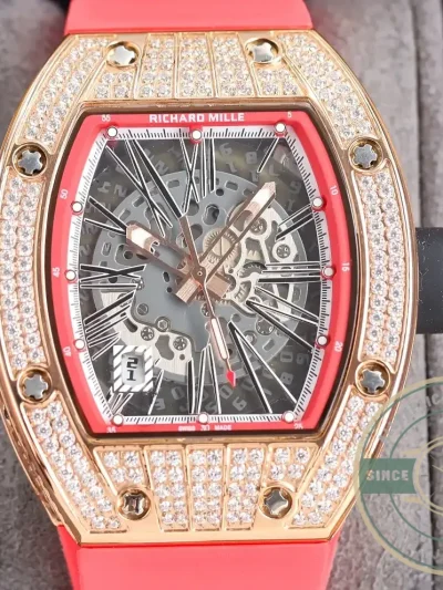 Superclone Richard Mille 010 Rose Gold Diamonds Pink Strap - Budget Luxury Replica Watch