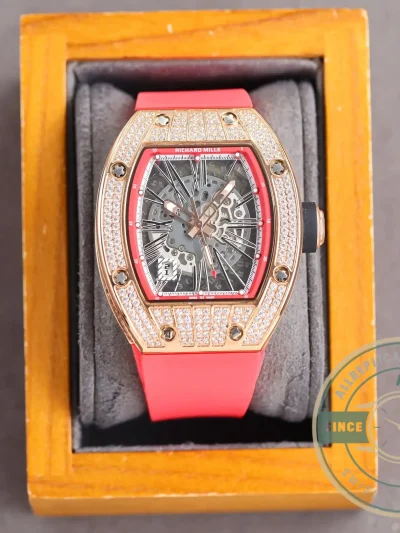 Superclone Richard Mille 010 Rose Gold Diamonds Pink Strap - 1:1 Swiss Replica Watch