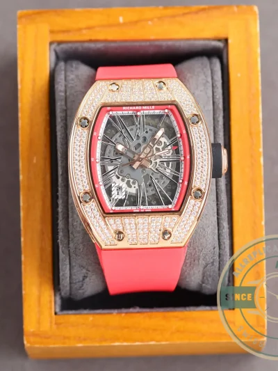 Superclone Richard Mille 010 Rose Gold Diamonds Pink Strap - Budget Luxury Replica Watch
