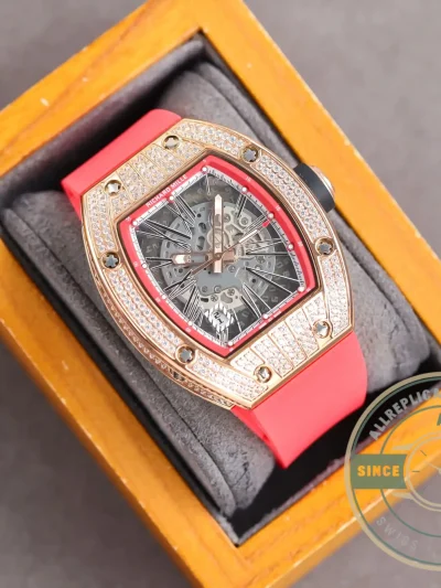 Superclone Richard Mille 010 Rose Gold Diamonds Pink Strap - Luxury Replica Watch