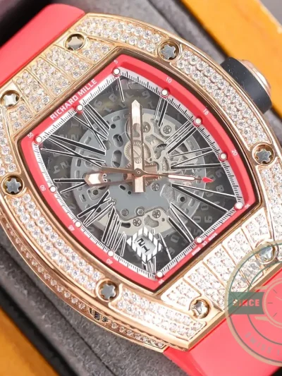 Superclone Richard Mille 010 Rose Gold Diamonds Pink Strap - 1:1 Swiss Replica Watch