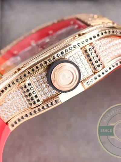 Superclone Richard Mille 010 Rose Gold Diamonds Pink Strap - Budget Luxury Replica Watch