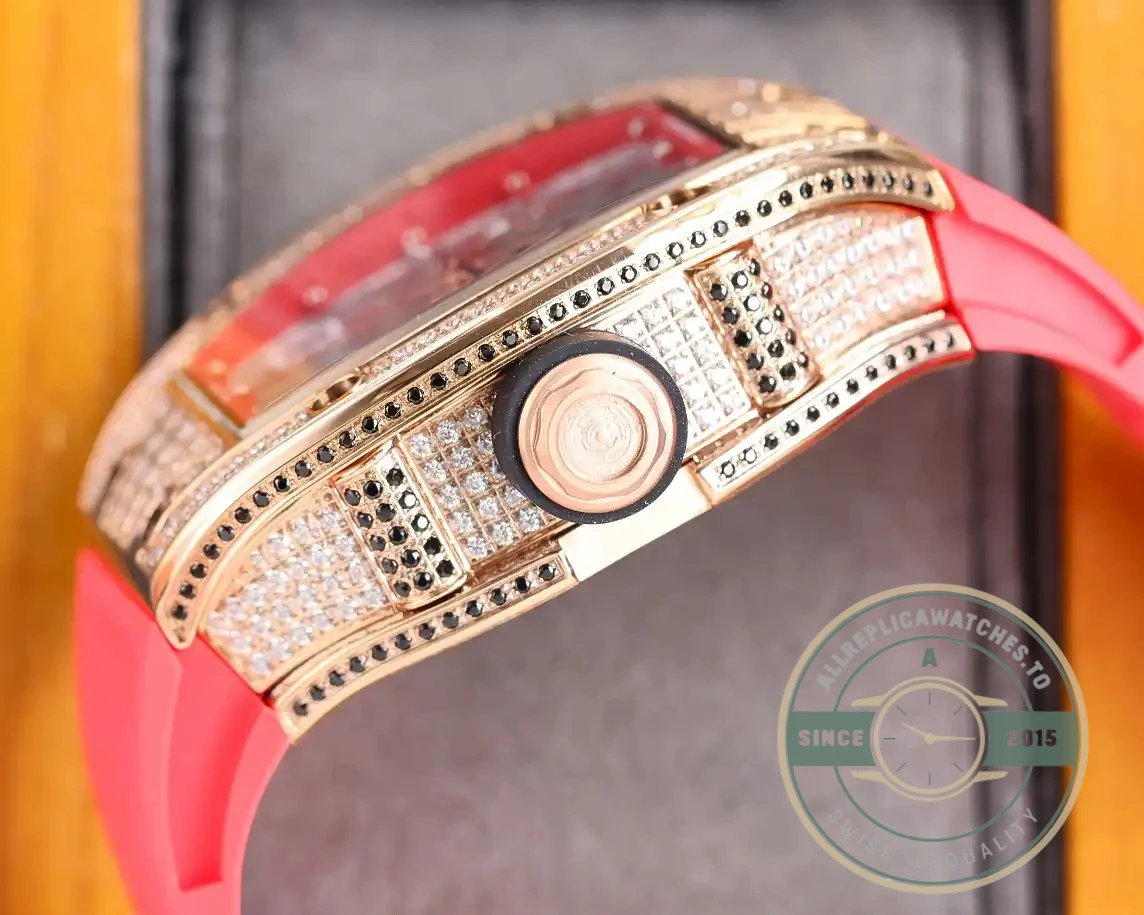 Superclone Richard Mille 010 Rose Gold Diamonds Pink Strap - Budget Luxury Replica Watch