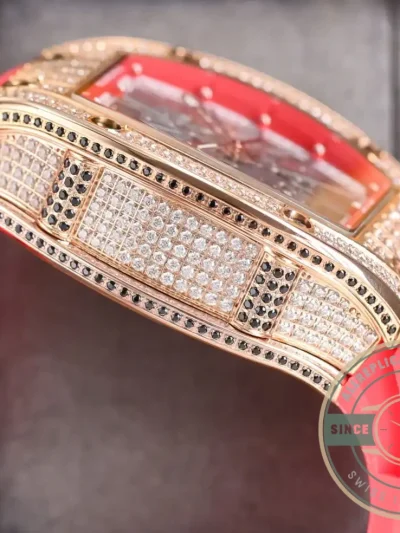 Superclone Richard Mille 010 Rose Gold Diamonds Pink Strap - Factory Super Clone Watch