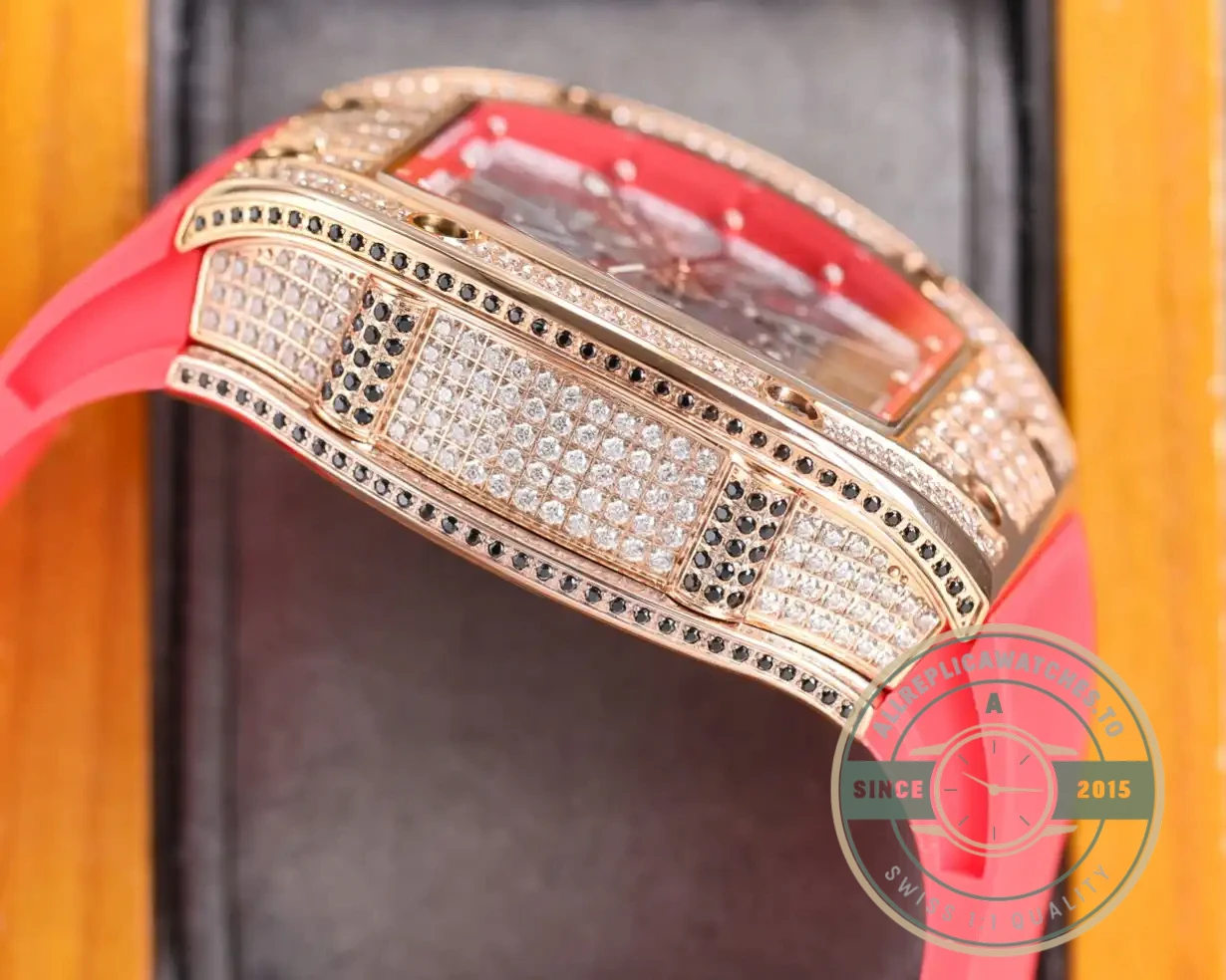 Superclone Richard Mille 010 Rose Gold Diamonds Pink Strap - Factory Super Clone Watch