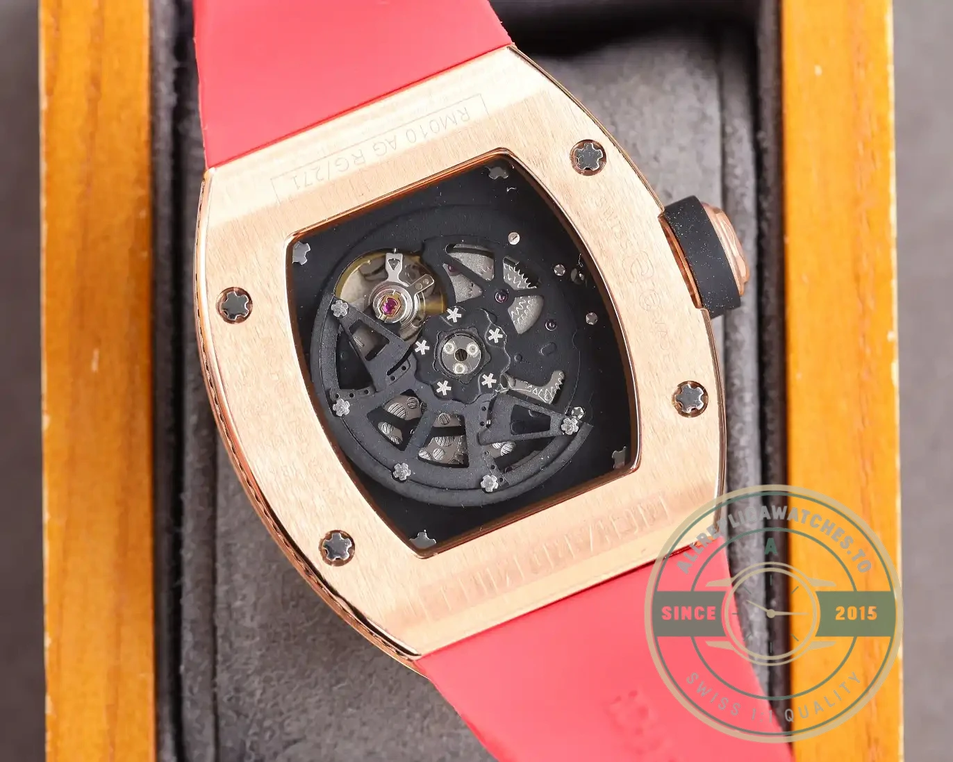 Superclone Richard Mille 010 Rose Gold Diamonds Pink Strap - 1:1 Swiss Replica Watch
