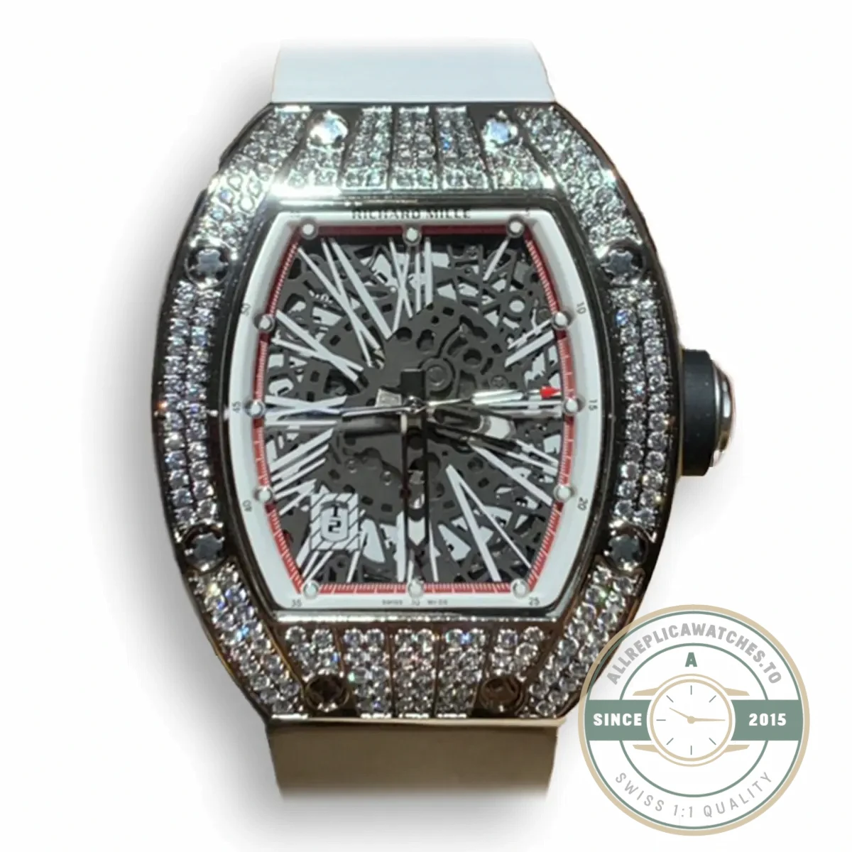 Superclone Richard Mille 010 Titanium Diamond Case White Strap - Budget Luxury Replica Watch