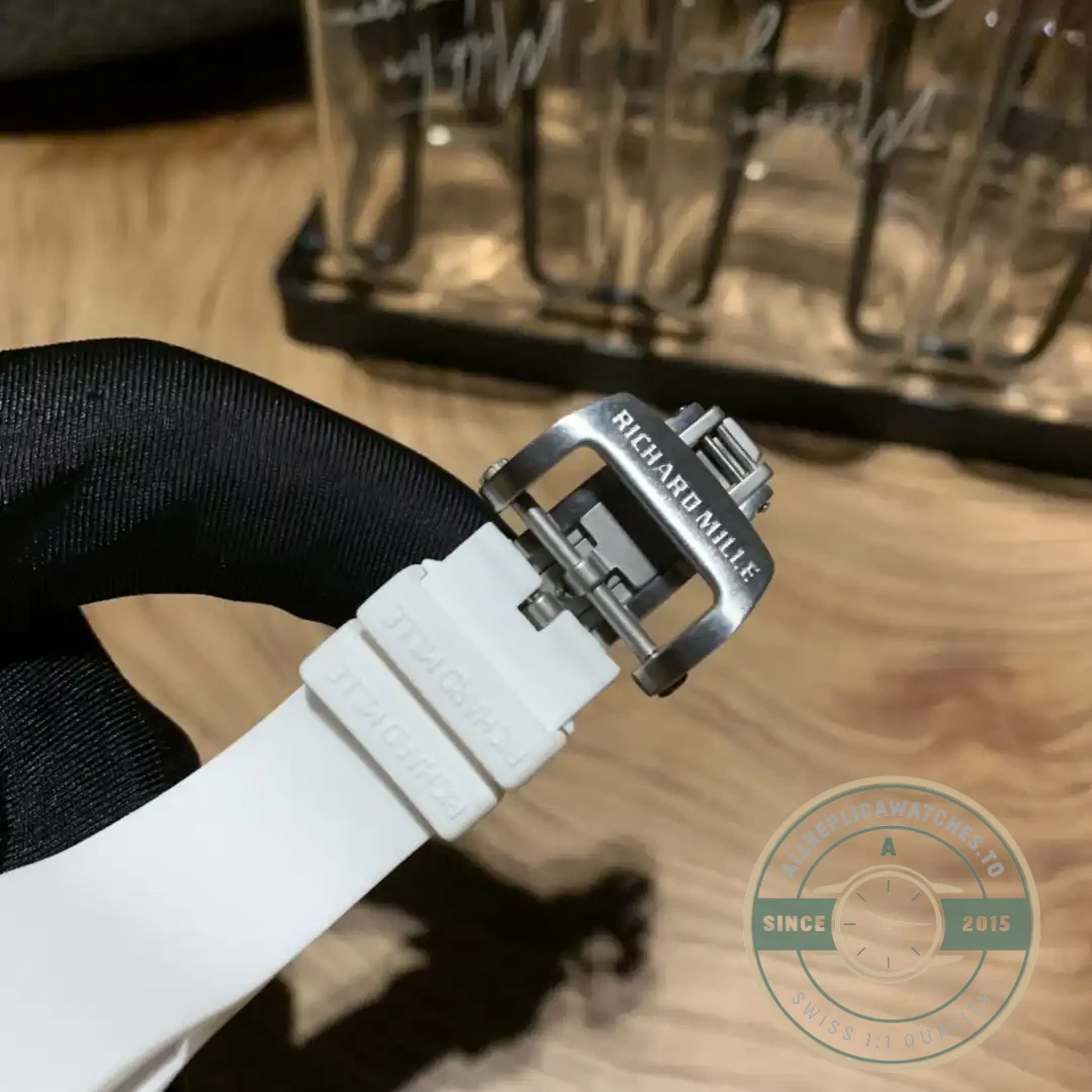 Superclone Richard Mille 010 Titanium Diamond Case White Strap - Swiss Movement Replica Watch