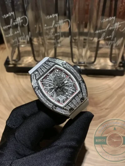 Superclone Richard Mille 010 Titanium Diamond Case White Strap - Luxury Replica Watch