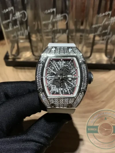 Superclone Richard Mille 010 Titanium Diamond Case White Strap - Best Quality Replica Watch