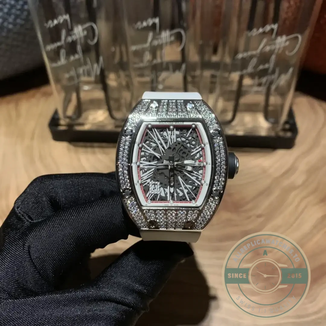 Superclone Richard Mille 010 Titanium Diamond Case White Strap - Best Quality Replica Watch