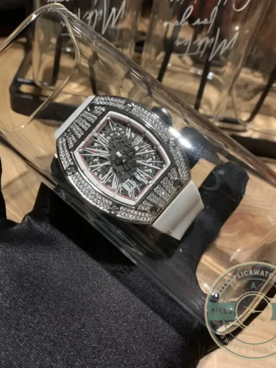 Superclone Richard Mille 010 Titanium Diamond Case White Strap - Factory Super Clone Watch