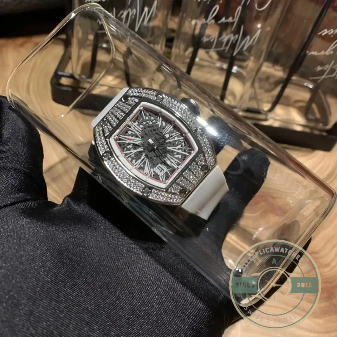 Superclone Richard Mille 010 Titanium Diamond Case White Strap - Factory Super Clone Watch