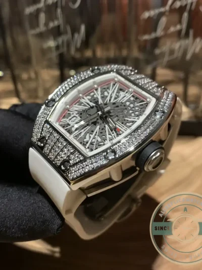 Superclone Richard Mille 010 Titanium Diamond Case White Strap - Best Quality Replica Watch
