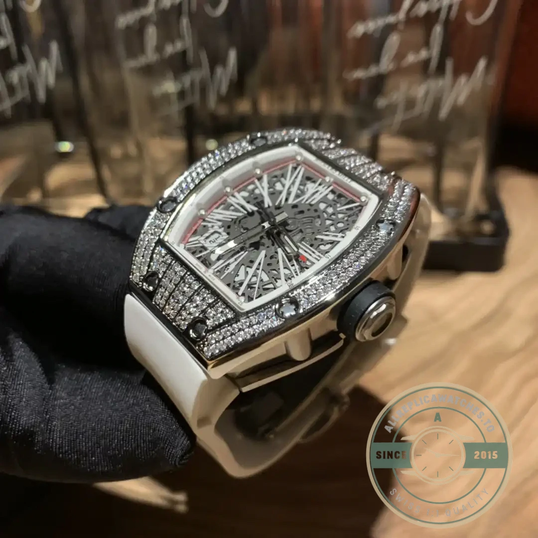 Superclone Richard Mille 010 Titanium Diamond Case White Strap - Best Quality Replica Watch