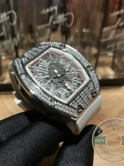 Superclone Richard Mille 010 Titanium Diamond Case White Strap - Best Quality Replica Watch