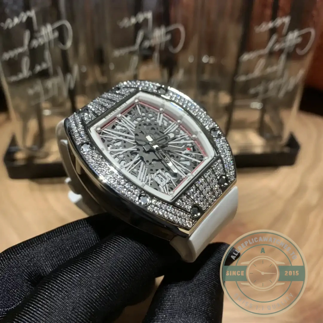 Superclone Richard Mille 010 Titanium Diamond Case White Strap - Best Quality Replica Watch