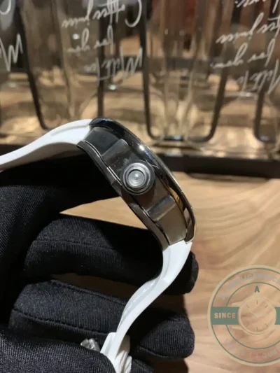 Superclone Richard Mille 010 Titanium Diamond Case White Strap - Premium Super Clone Watch