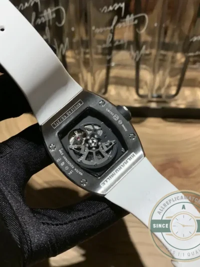 Superclone Richard Mille 010 Titanium Diamond Case White Strap - Premium Super Clone Watch